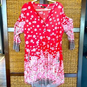 R&B V neck 3 button red 1XL dress